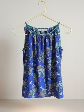 LOFT Blue Paisley Halter Neck Cami with Teal Accents Small Petite